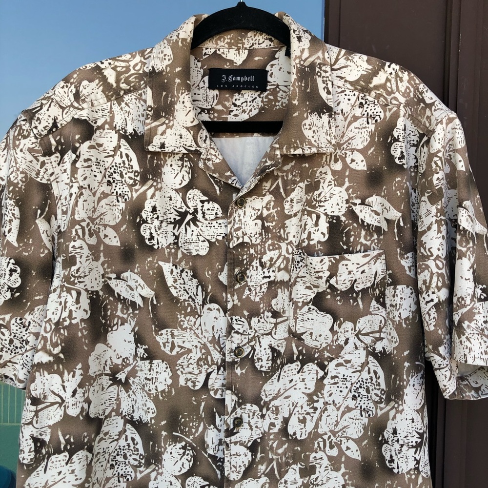 J. Campbell LA Tan/Brown Hawaiian Camp Shirt L